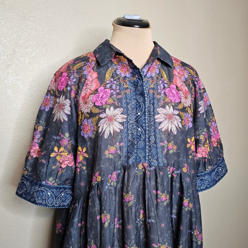 NATURAL LIFE Dark Floral Midi Dress with Pink and Yellow Accents - Picture 4 of 12